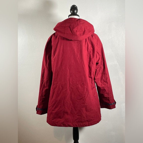 Giacca Maroon Hooded Full Zip Up Button Down Drawstrings Long Sleeve Jacket XL - Picture 7 of 9